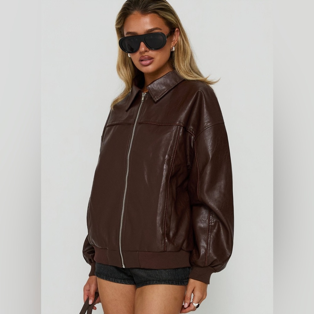 Princess Polly Goldsmith Faux Leather Bomber Jacket in
Brown - Picture 4 of 7